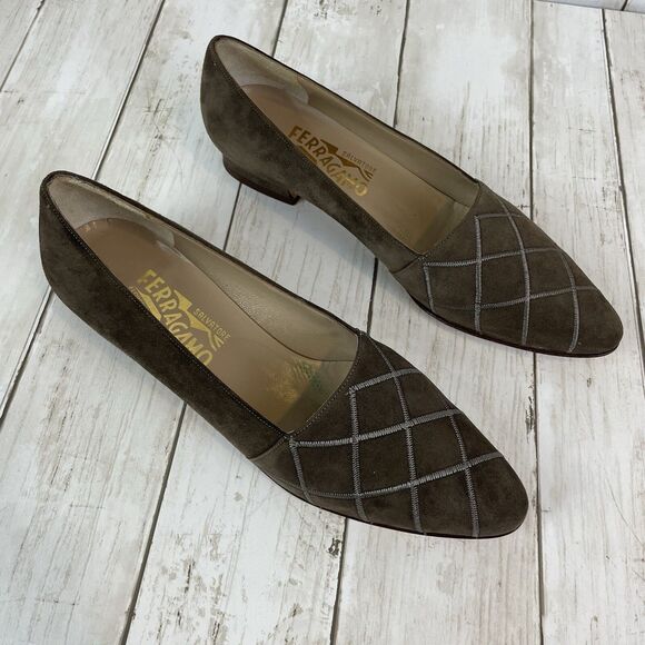 Salvatore Ferragamo Ruby Suede Calf Shoes 8.5 AAA Brown Low Heel w/ Box … - Picture 2 of 11